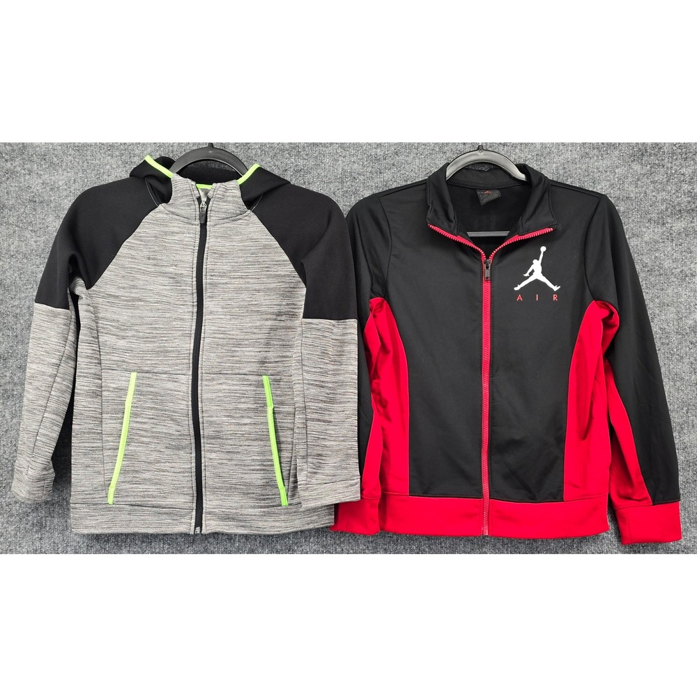 Lot of 2 Boys Full Zip Jackets Sz L 10-12 Black Red Gray Jordan Old Navy School